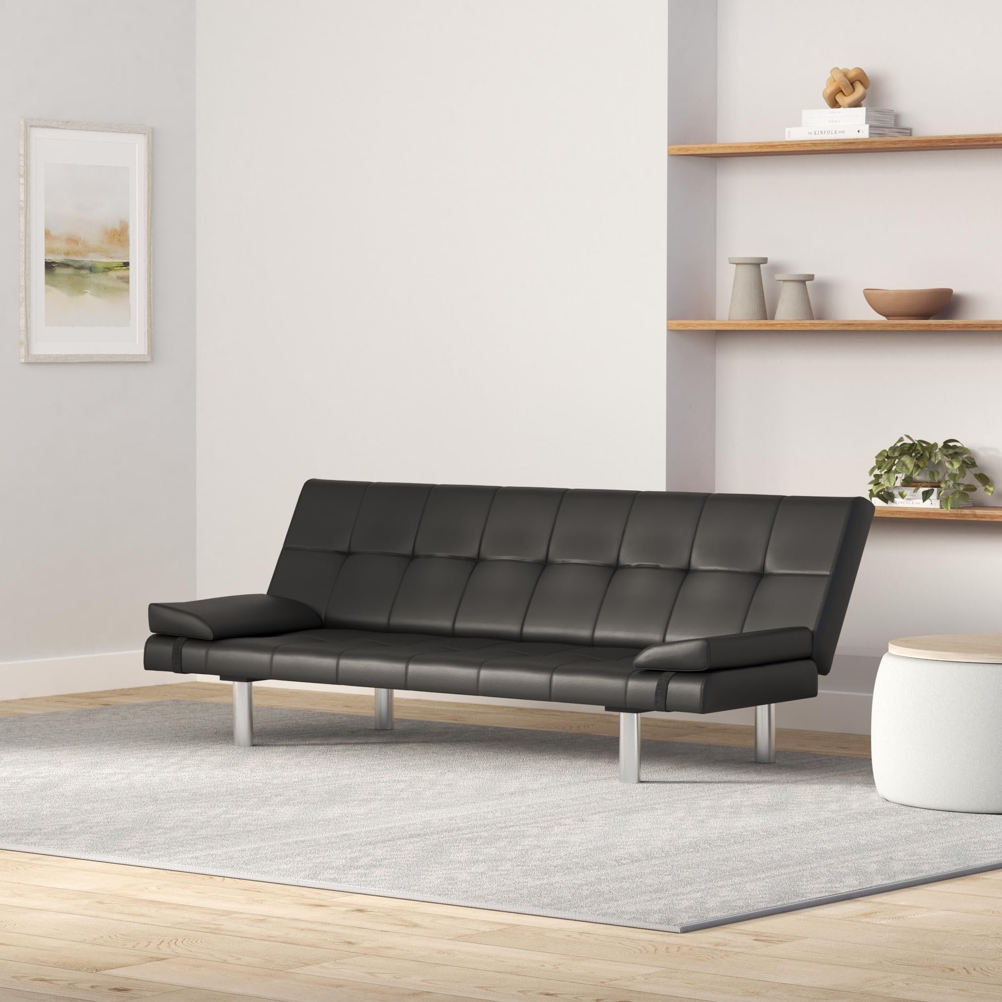 vidaXL Sofa Bed, Convertible Sectional Sofa Bed with Two Pillows, Adjustable Couch for Living Room, Modern Style, Artificial Leather Adjustable Black